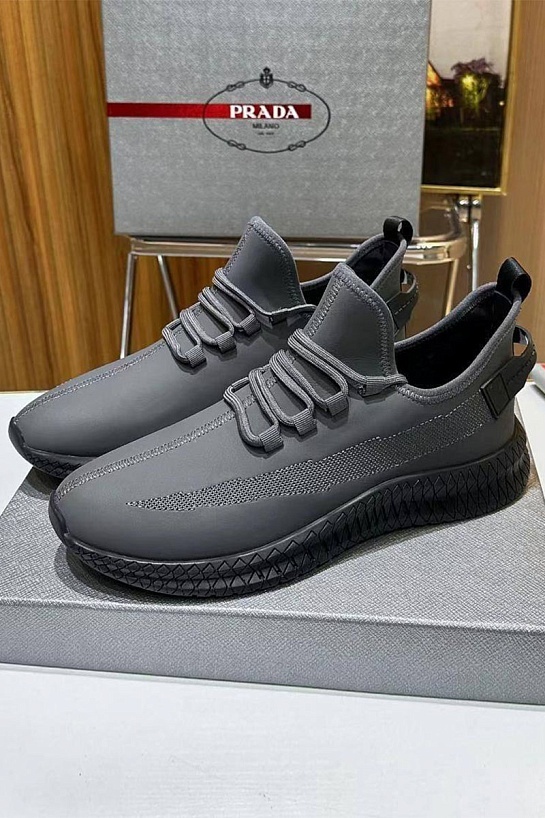 Мужские кожаные кроссовки Prada lace-up - Grey