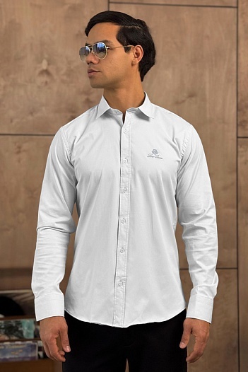 Мужская белая рубашка Loro Piana logo-embroidered   