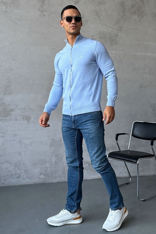 Мужская голубая кофта на молнии Stefano Ricci logo-embroidered