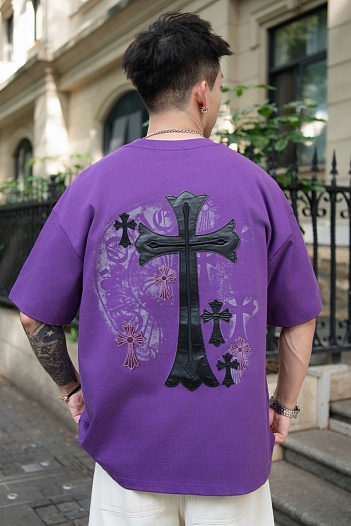 Фиолетовая оверсайз футболка Chrome Hearts Premium   
