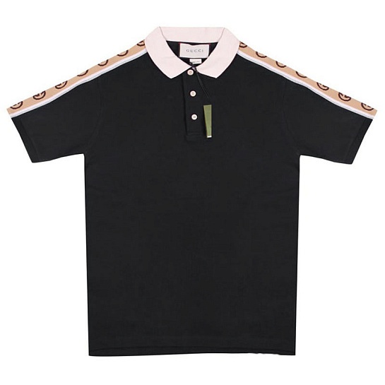 Чёрное поло Gucci Interlocking G stripe