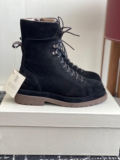 Женские замшевые ботинки Brunello Cucinelli Premium - Black   