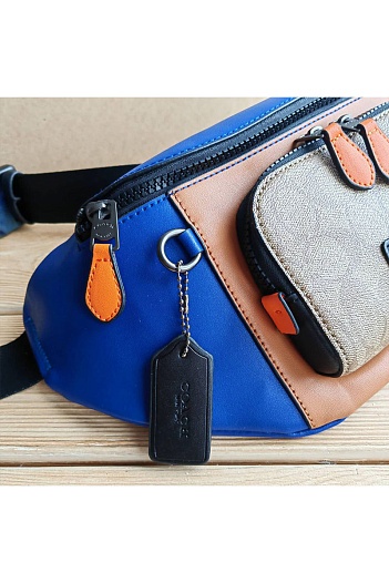 Кожаная сумка на пояс Coach Track - Beige / Blue   