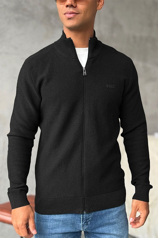 Чёрная кофта на молнии Hugo Boss logo-embroidered