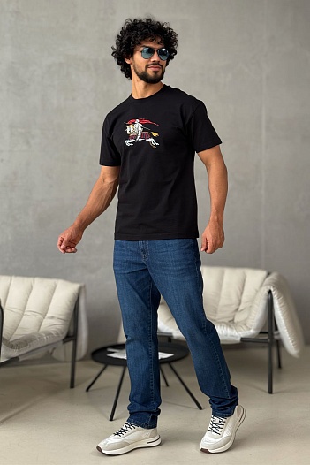 Мужская чёрная футболка Burberry Equestrian Knight   