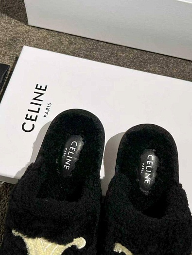 Женские меховые шлёпанцы Celine Triomphe premium   