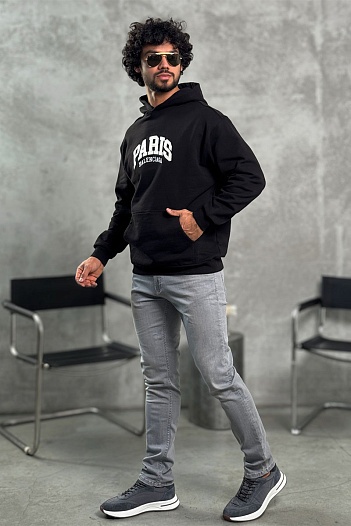 Чёрное худи Balenciaga Paris logo-embroidered   