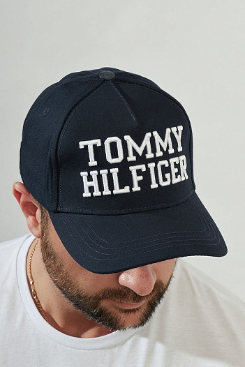 Мужская тёмно-синяя бейсболка Tommy Hilfiger logo-embroidered   