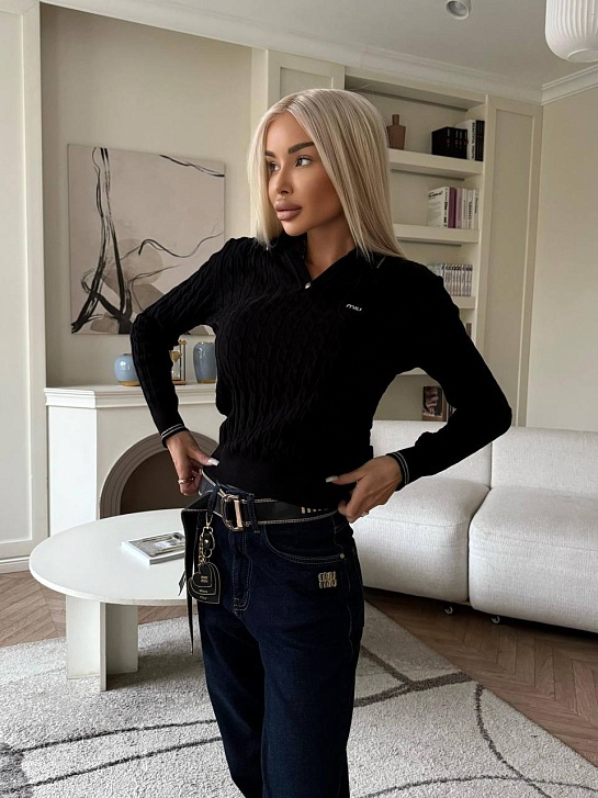 Женское поло с длинным рукавом MIU MIU premium - Black