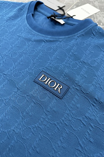 Футболка синего цвета Dior logo all-over embossed   