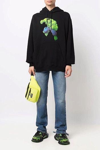 Худи чёрного цвета Balenciaga Hulk print   