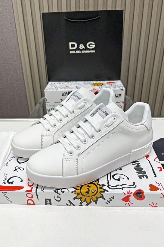 Кожаные кроссовки белого цвета Dolce & Gabbana Portofino
