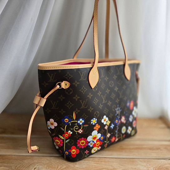 Кожаная сумка Louis Vuitton x Takashi Murakami Neverfull MM 33x29 см