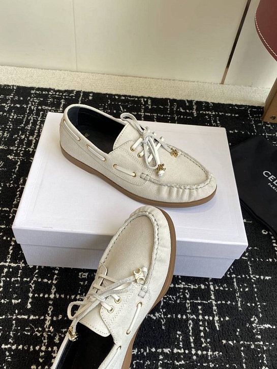 Женские замшевые лоферы Celine premium - White
