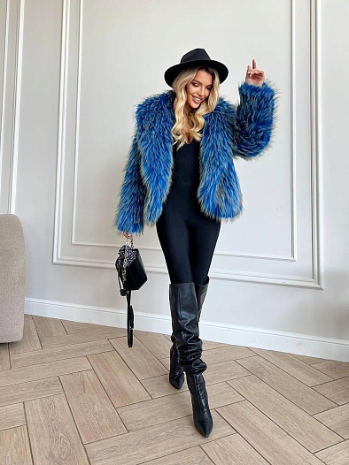 Женская эко шуба синего цвета   