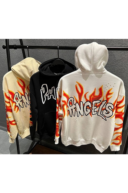 Чёрное худи Palm Angels Graffiti Flames logo-print