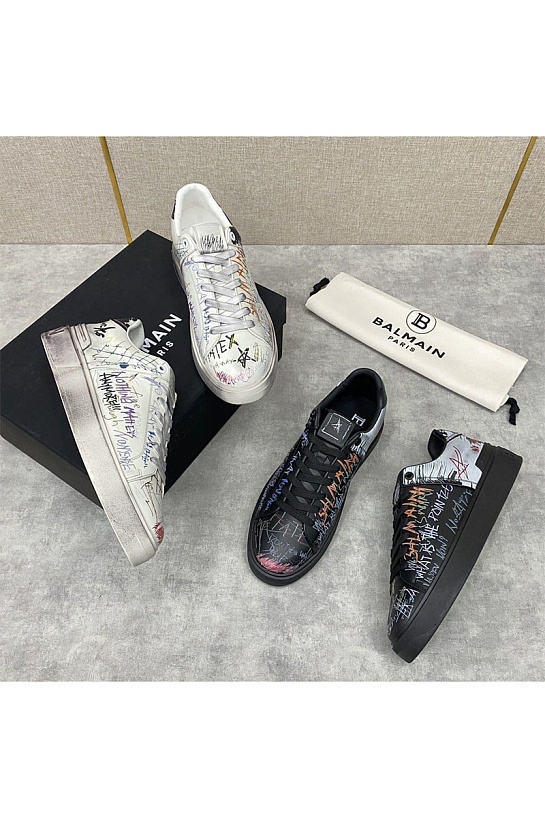 Чёрные кожаные кроссовки Balmain B-Court Graffiti