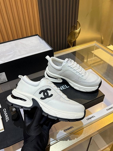Женские кожаные кроссовки Chanel Premium - White   