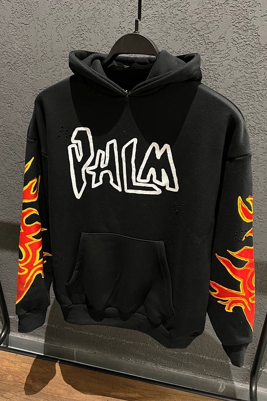 Чёрное худи Palm Angels Graffiti Flames logo-print