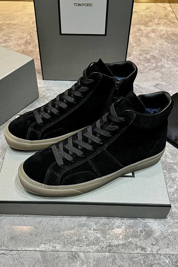Замшевые кроссовки с мехом Tom Ford high-top - Black   