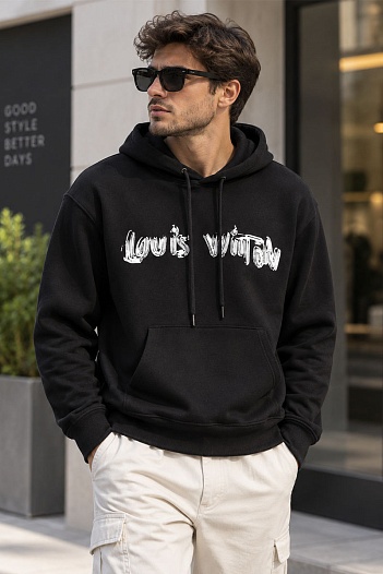 Мужское чёрное худи Louis Vuitton graphic-print   