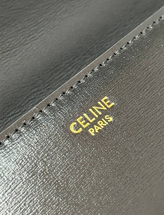 Женская кожаная сумка Celine Claude Premium 20.5x11.5x4 см - Black / Gold