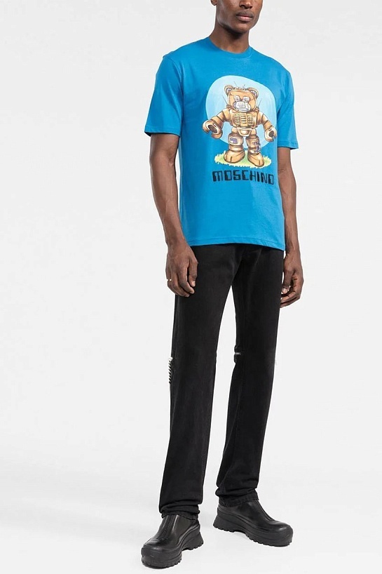 Синяя футболка Moschino Couture Robot Teddy graphic-print