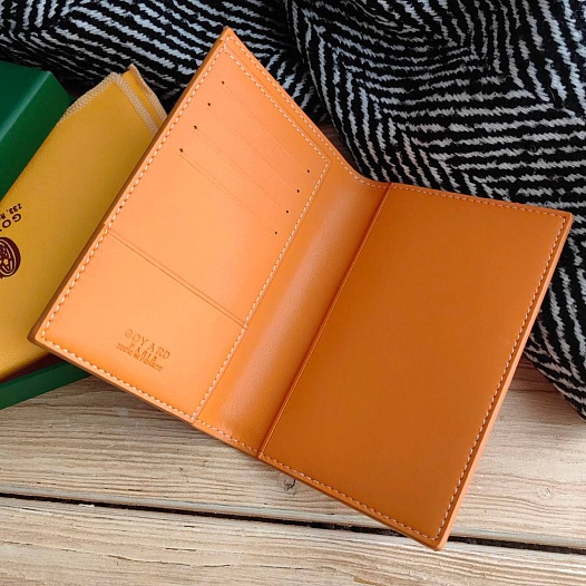 Кожаная обложка на паспорт Goyard - Orange 10х14 см   