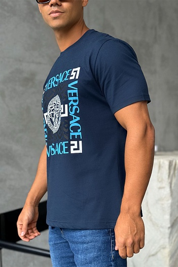 Мужская синяя футболка Versace logo-print   