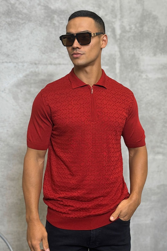 Мужское поло красного цвета Zilli zip neck