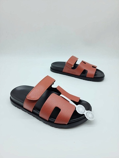 Женские кожаные сандалии Hermes Chypre - Brown / Black   