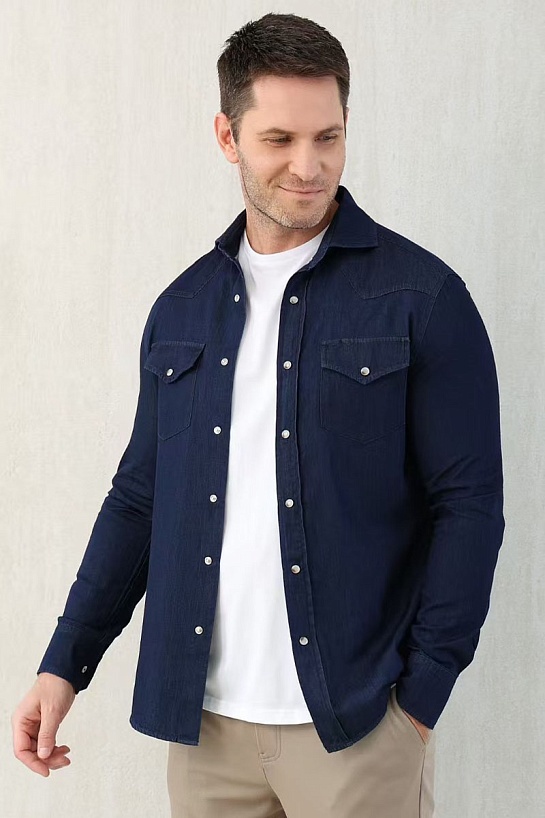 Мужская тёмно-синяя рубашка Brunello Cucinelli Premium