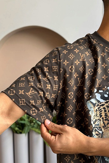 Коричневая оверсайз футболка Louis Vuitton Monogram All-over Tiger   