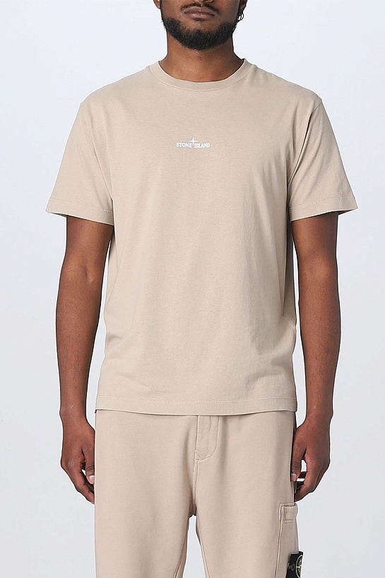 Мужская бежевая футболка Stone Island logo-print