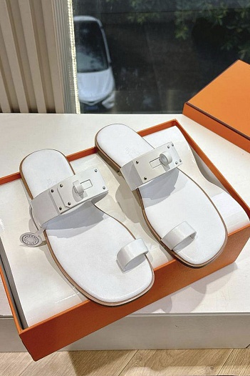Женские кожаные шлёпанцы Hermes July Kelly premium   