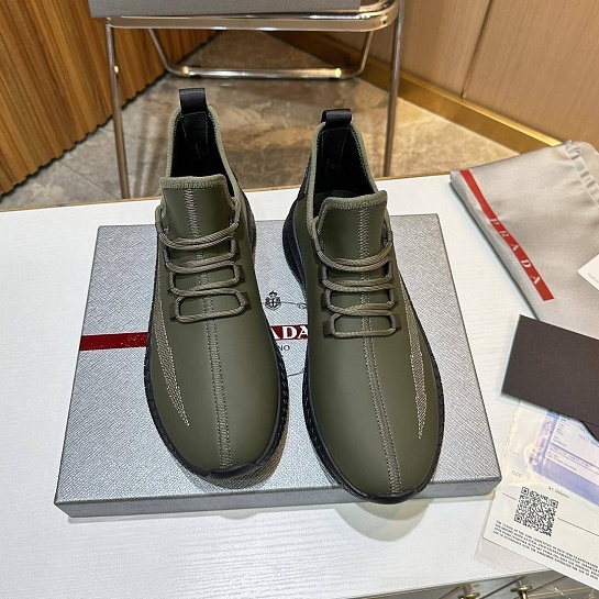 Мужские кожаные кроссовки Prada lace-up - Khaki