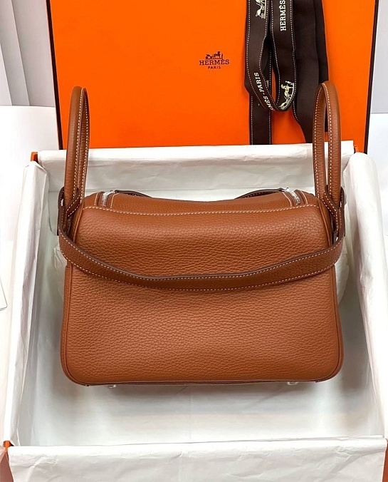 Женская кожаная сумка Hermes Lindy Premium 26x18x13 см - Brown