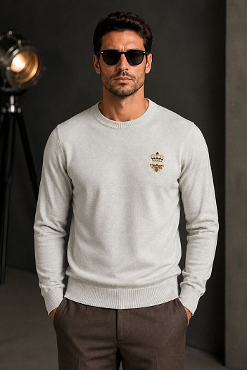 Серый джемпер Dolce&Gabbana bee crown embroidered   
