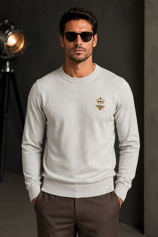 Серый джемпер Dolce&Gabbana bee crown embroidered