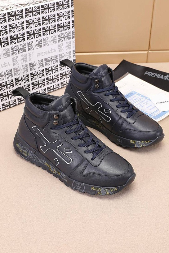 Кожаные кроссовки с мехом Premiata high-top - Navy