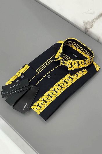 Мужская чёрная рубашка Versace Gold Chain   