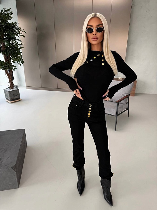 Женский трикотажный лонгслив Schiaparelli premium - Black