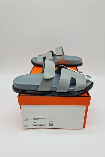 Женские кожаные сандалии Hermes Chypre - Grey   