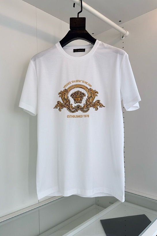 Белая футболка Versace Coupe Blason embroidered