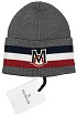 Мужская брендовая шапка Moncler серого цвета