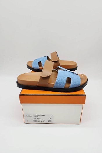 Женские кожаные сандалии Hermes Chypre - Blue / Brown   