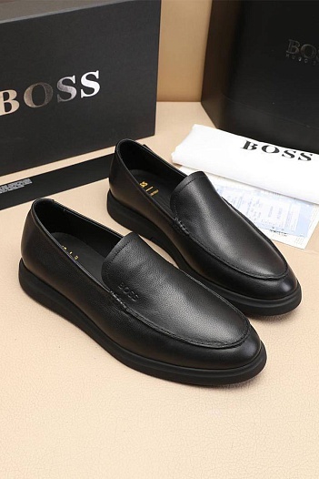 Кожаные лоферы Hugo Boss embossed logo - Black   