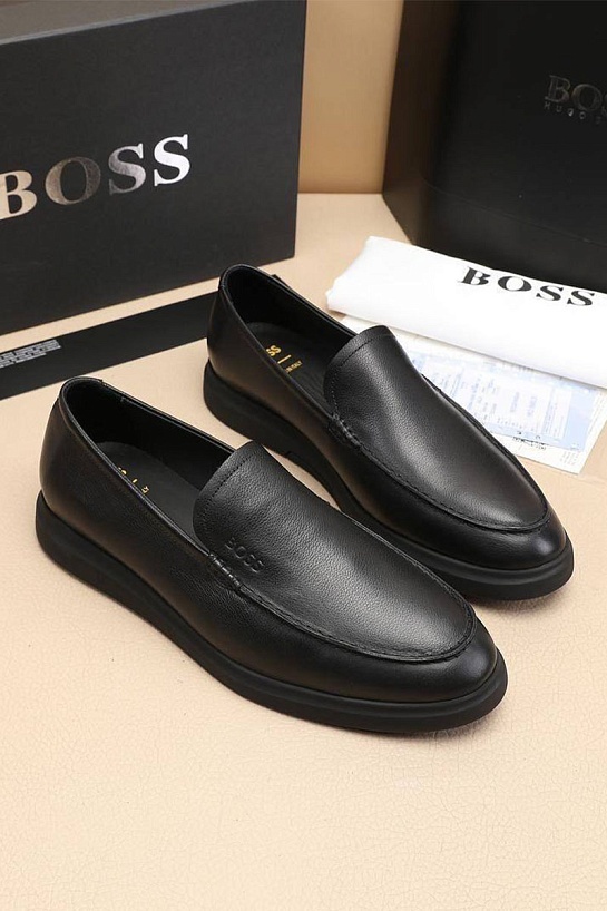 Кожаные лоферы Hugo Boss embossed logo - Black