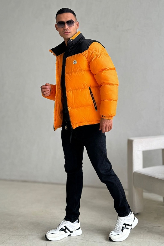 Утеплённая куртка Moncler Peuplier logo-patch - Orange / Black