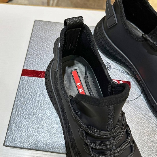Мужские кожаные кроссовки Prada lace-up - Black
